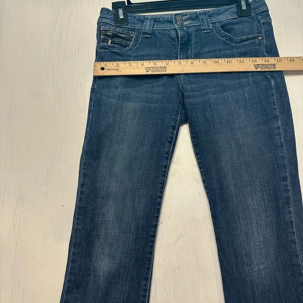 Cache Bootcut Jeans Size 2 Dark Wash Embellished Back Pockets Mid Rise - Picture 3 of 10